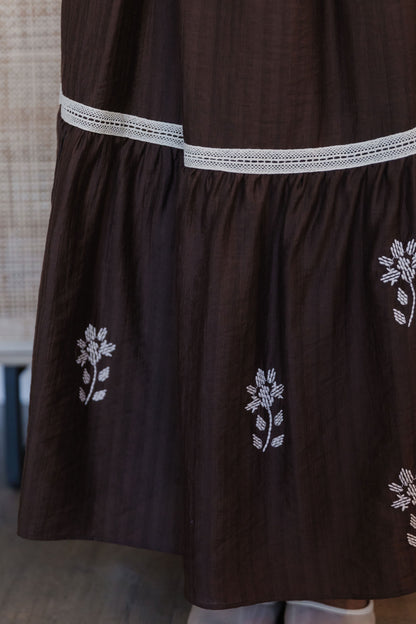 THE KYLA EMBROIDERED SKIRT IN BROWN