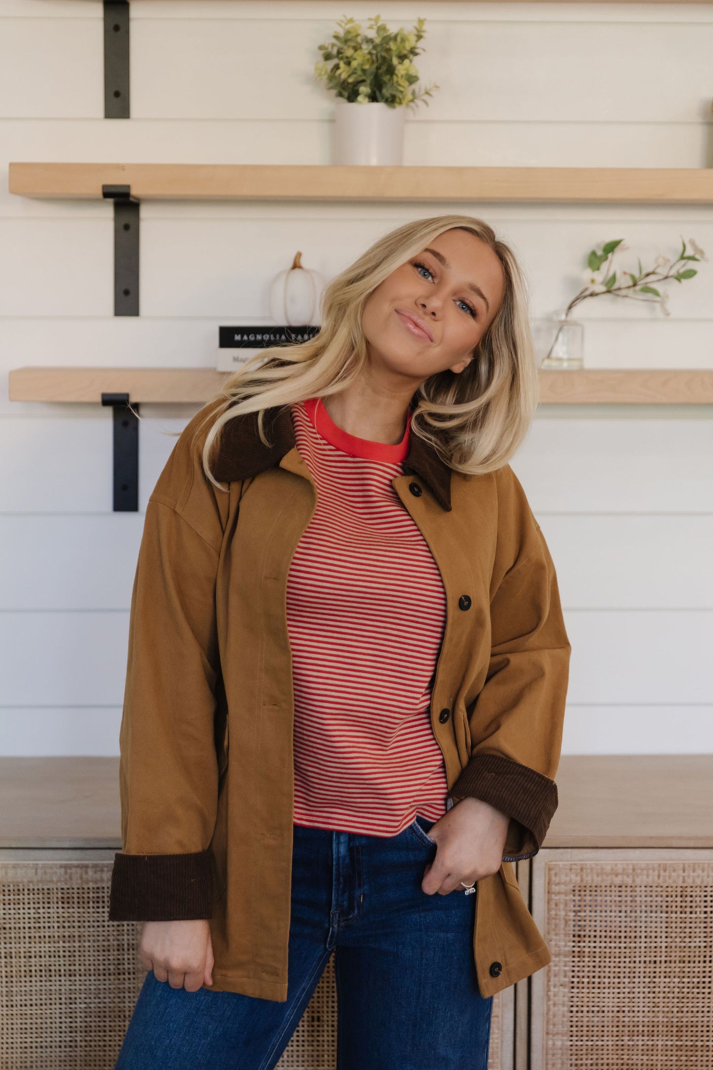 THE LILLIAN STRIPE SHORT SLEEVE SHIRT IN RED