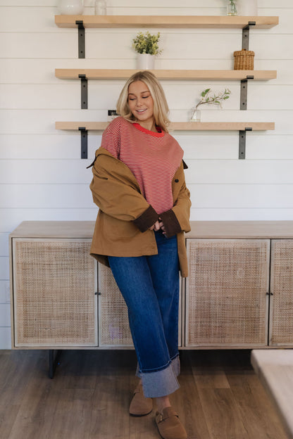THE LILLIAN STRIPE SHORT SLEEVE SHIRT IN RED