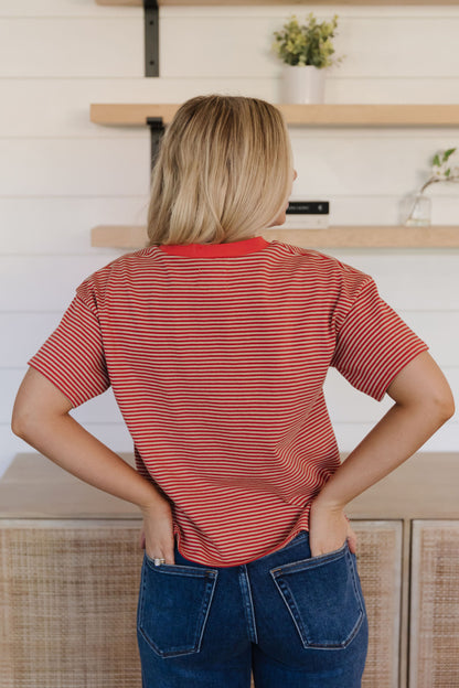 THE LILLIAN STRIPE SHORT SLEEVE SHIRT IN RED