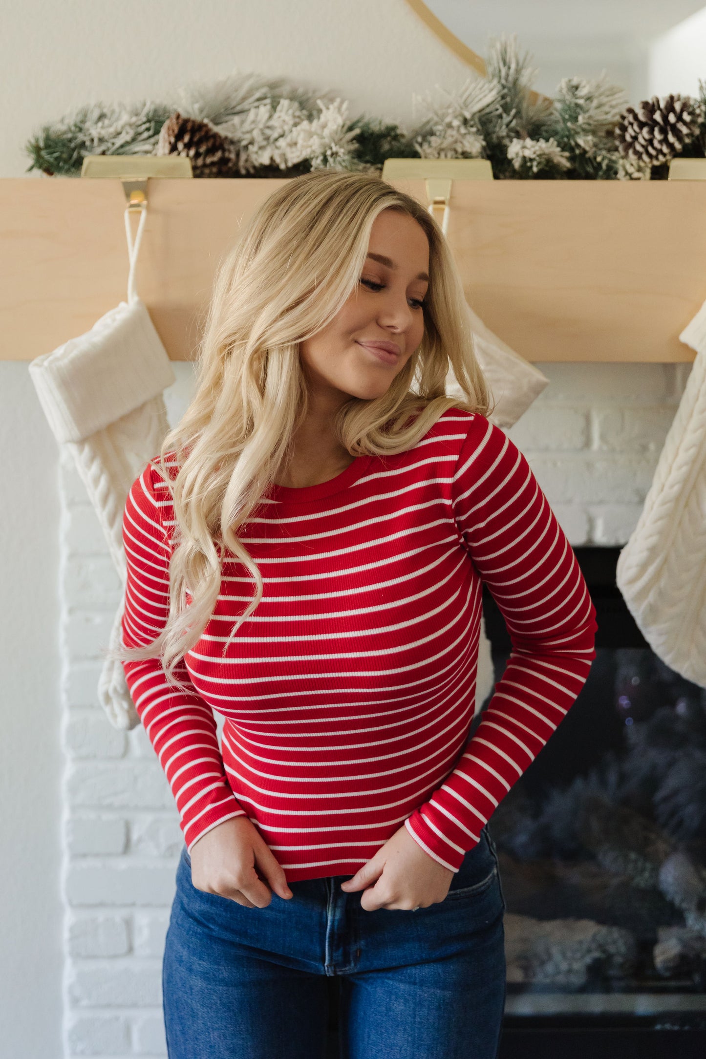 THE TRINITI STRIPED KNIT LONG SLEEVE IN RED