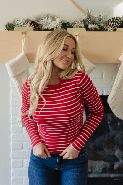 THE TRINITI STRIPED KNIT LONG SLEEVE IN RED