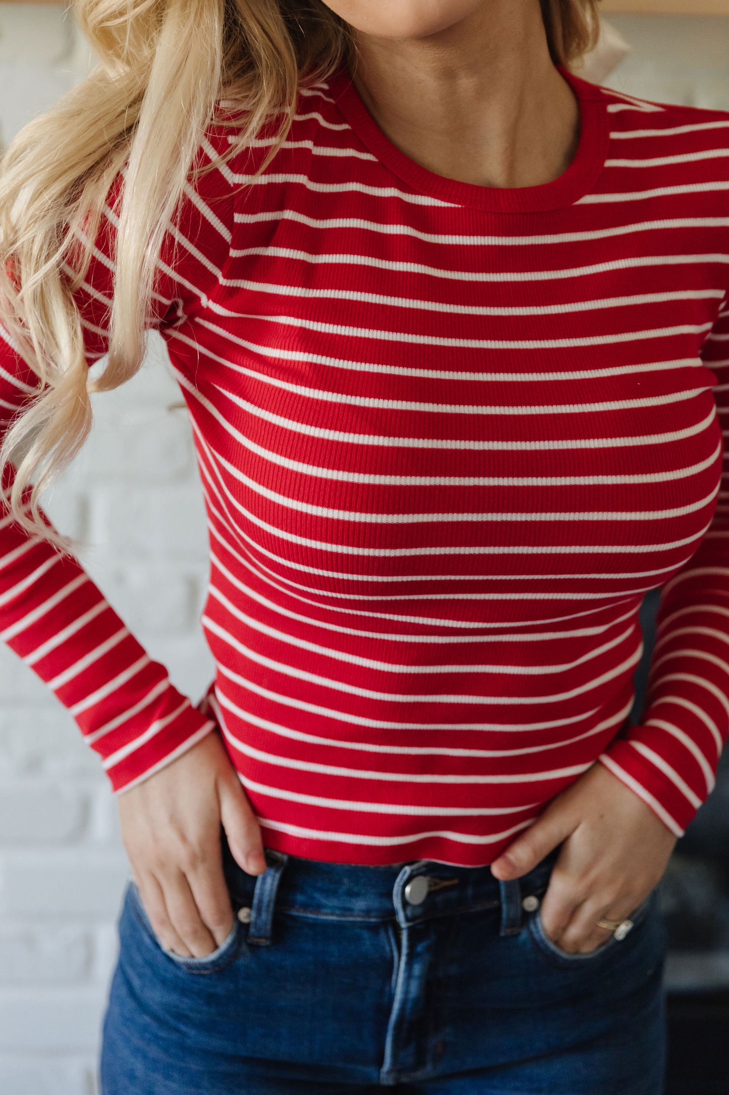 THE TRINITI STRIPED KNIT LONG SLEEVE IN RED