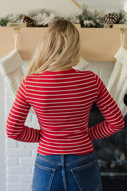 THE TRINITI STRIPED KNIT LONG SLEEVE IN RED