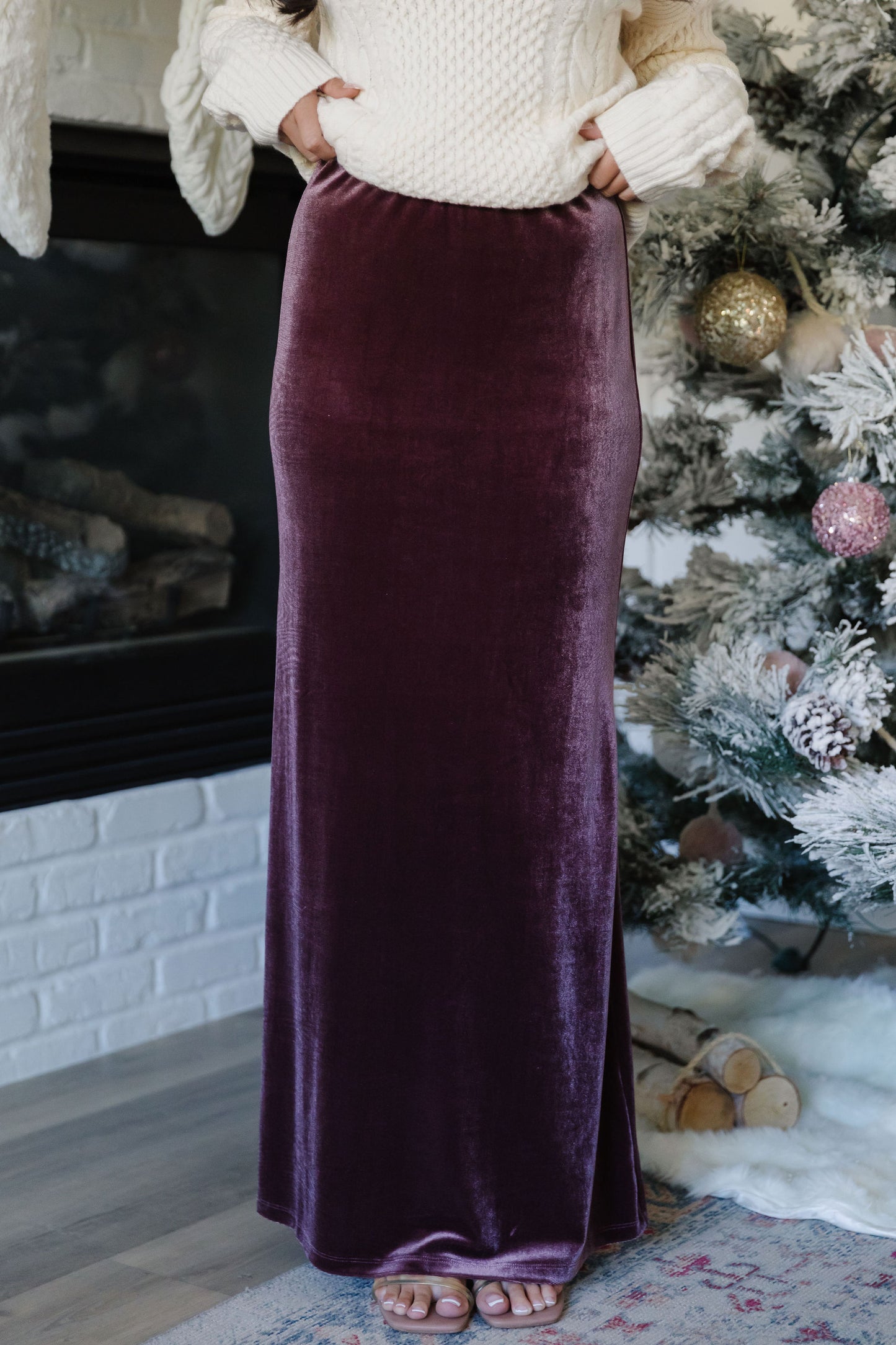 THE QUINN VELVET MAXI SKIRT IN PURPLE