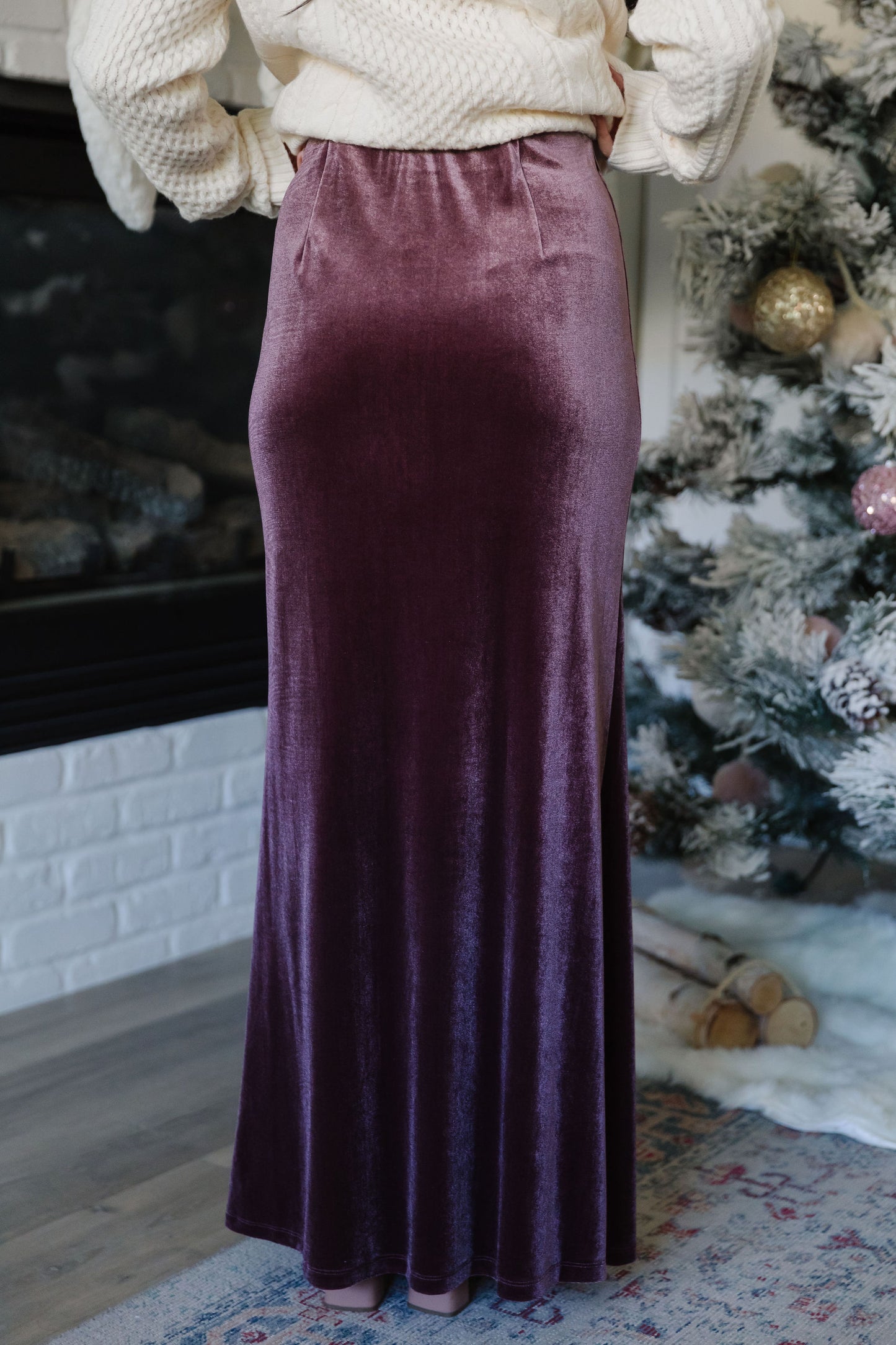 THE QUINN VELVET MAXI SKIRT IN PURPLE