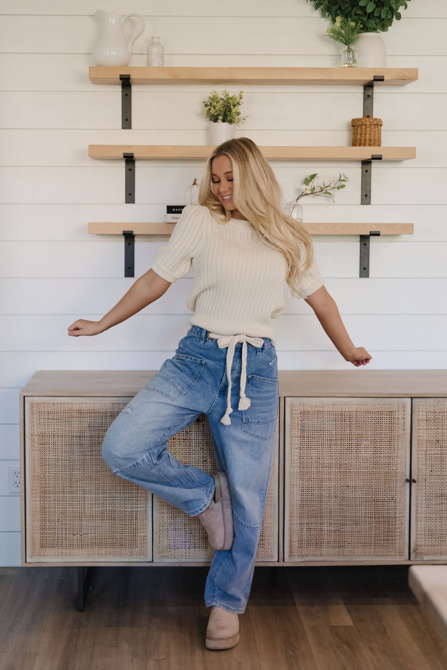 THE ELLIE VINTAGE ROPE TIE JEANS IN DREAM BLUE