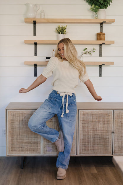 THE ELLIE VINTAGE ROPE TIE JEANS IN DREAM BLUE