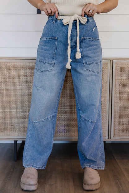 THE ELLIE VINTAGE ROPE TIE JEANS IN DREAM BLUE