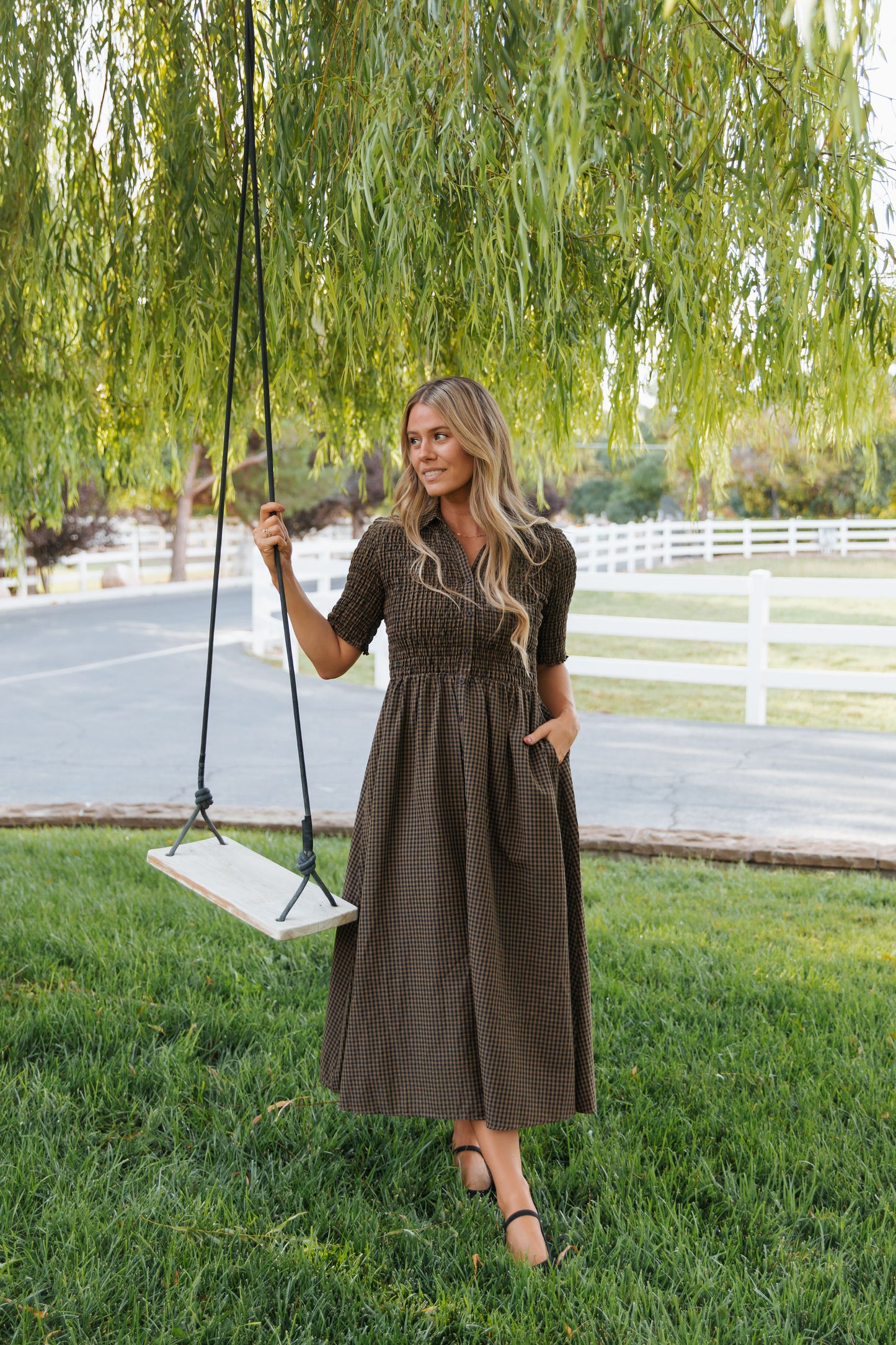 THE MARGARET LEE GINGHAM DRESS IN BROWN