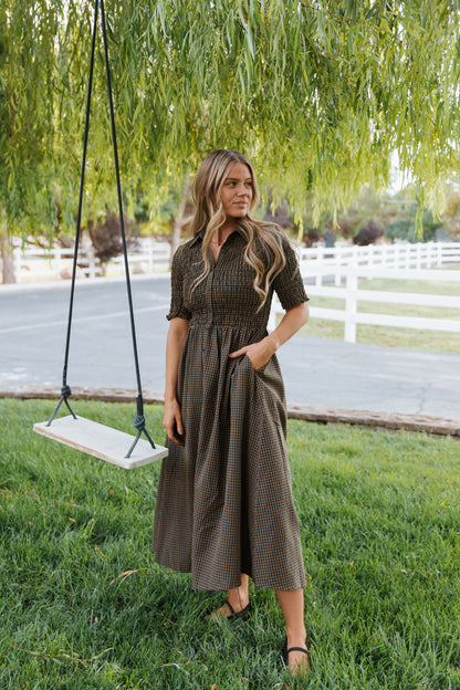 THE MARGARET LEE GINGHAM DRESS IN BROWN