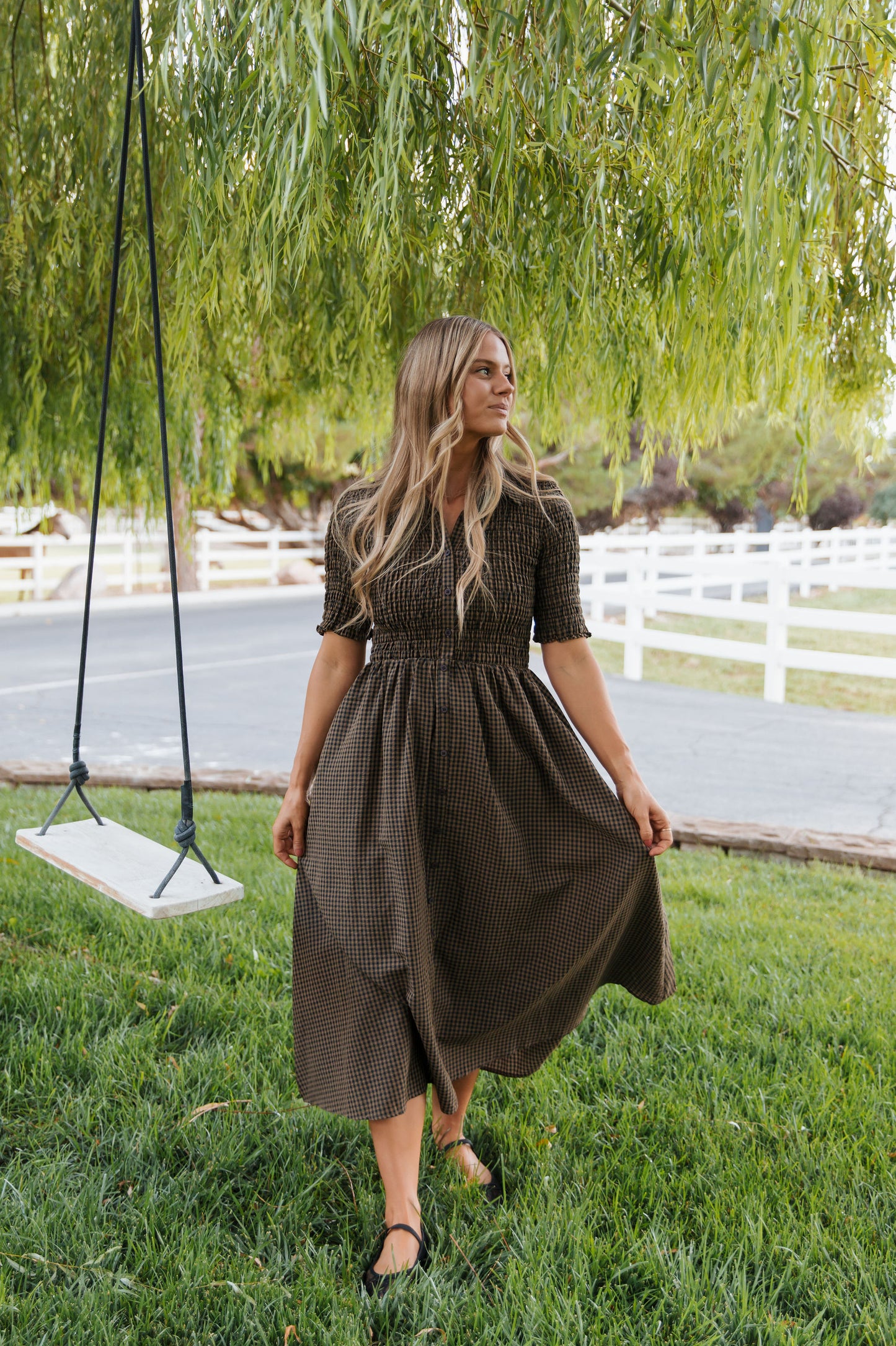 THE MARGARET LEE GINGHAM DRESS IN BROWN