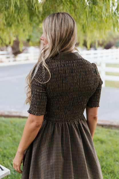 THE MARGARET LEE GINGHAM DRESS IN BROWN
