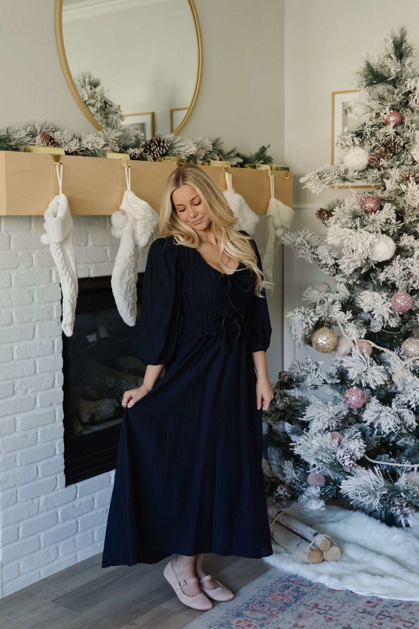 THE JENNIFER VELVET BOW DRESS IN NAVY