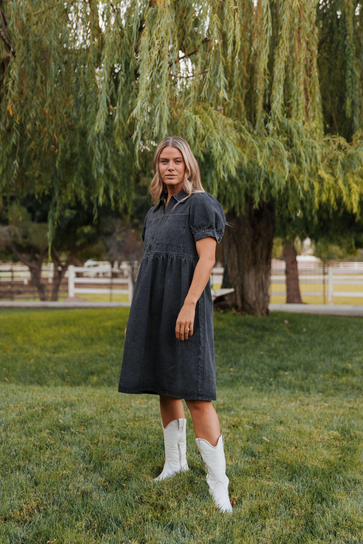 THE DAHRIA DENIM DRESS IN BLACK