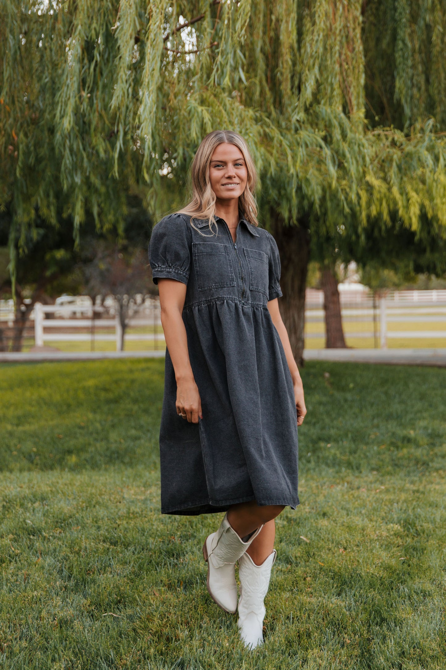 THE DAHRIA DENIM DRESS IN BLACK