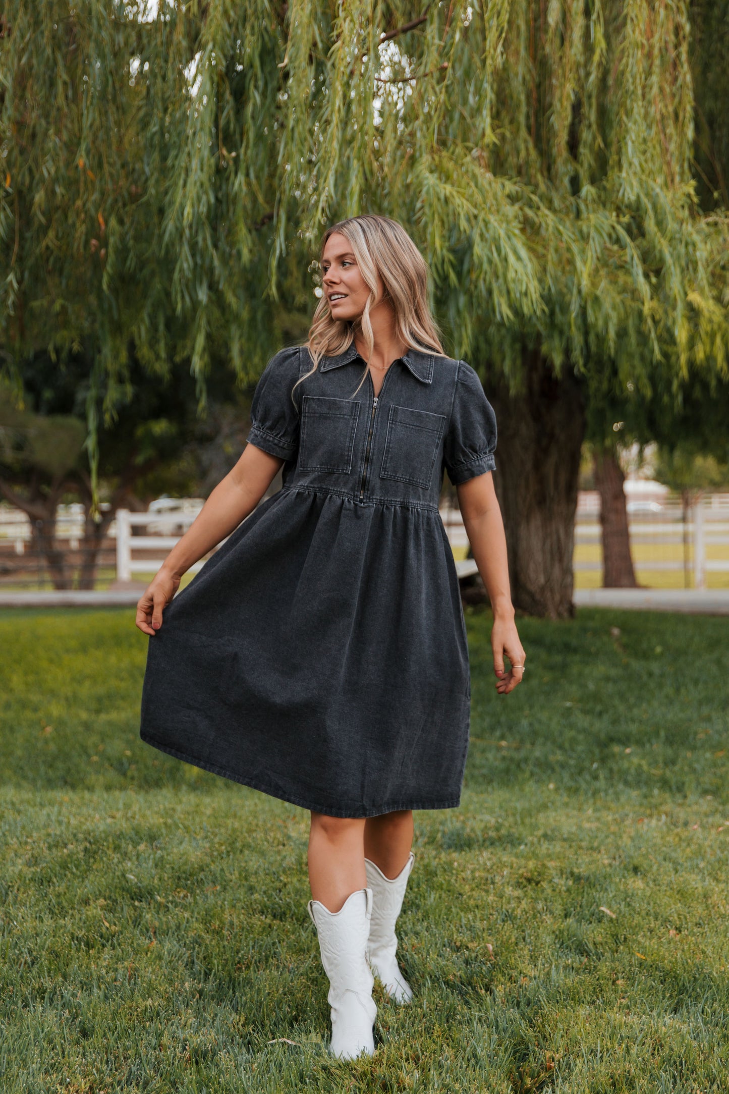 THE DAHRIA DENIM DRESS IN BLACK