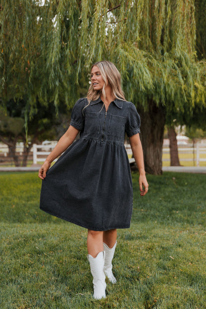 THE DAHRIA DENIM DRESS IN BLACK