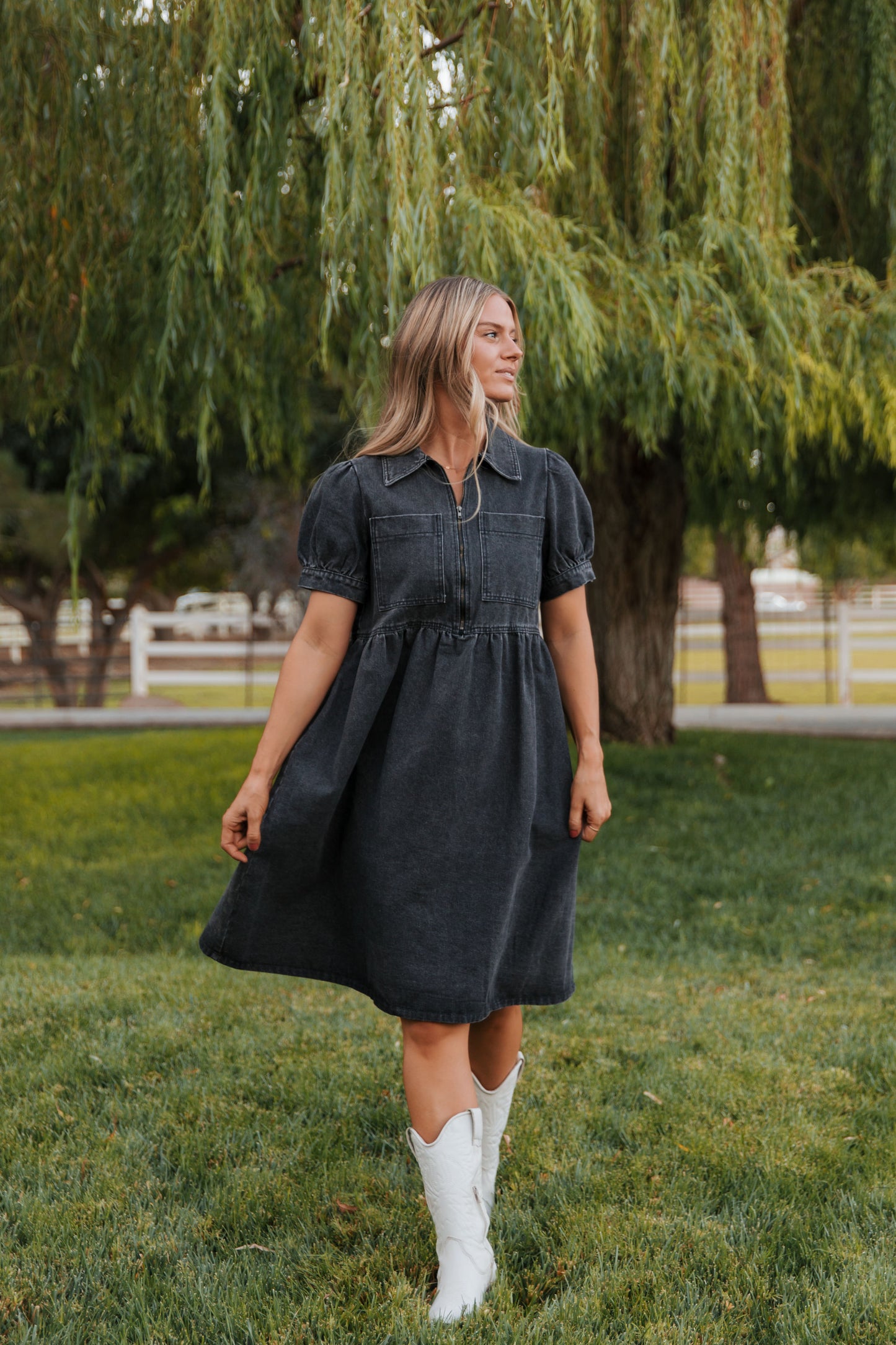 THE DAHRIA DENIM DRESS IN BLACK