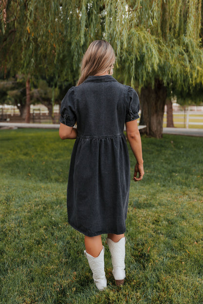 THE DAHRIA DENIM DRESS IN BLACK