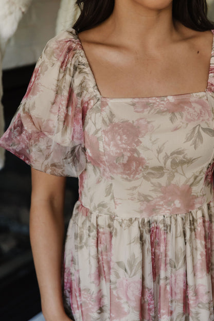 THE CHERIE FLORAL TULLE DRESS IN CREAM
