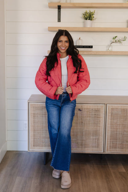 THE CLOVER PUFFER JACKET IN CHERRY