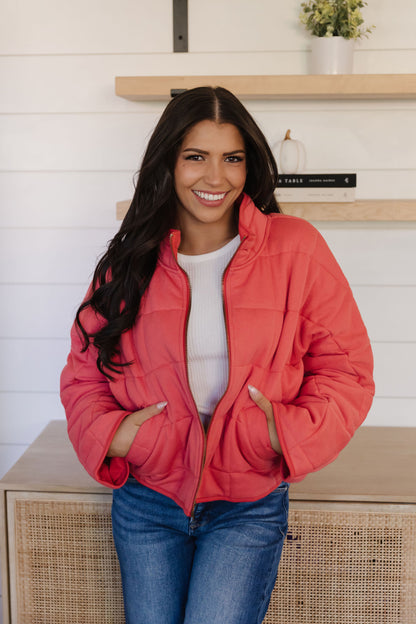 THE CLOVER PUFFER JACKET IN CHERRY