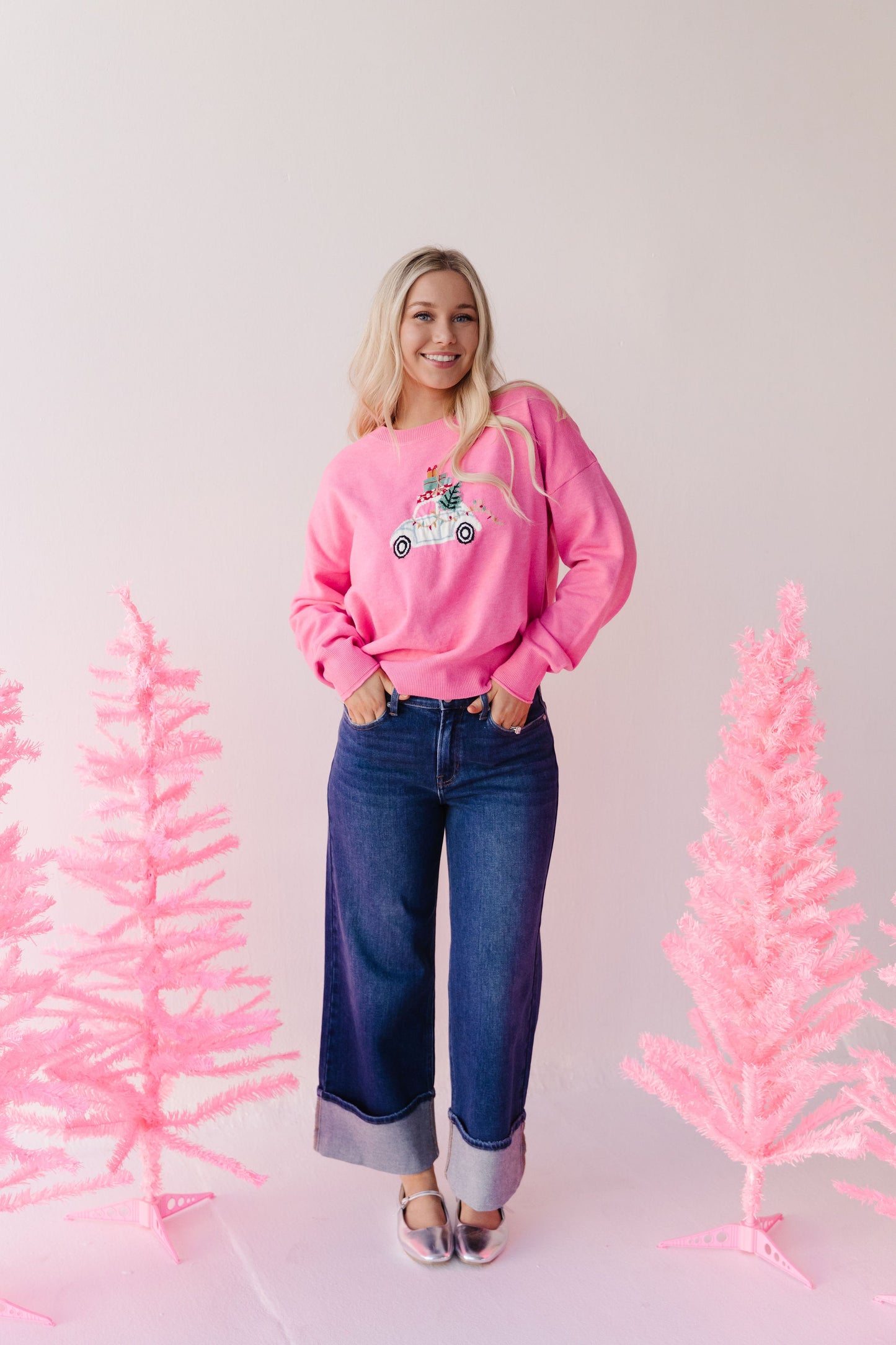 THE HOLIDAY SHOPPING SWEATER IN PINK