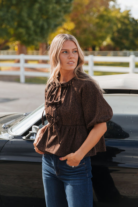 THE APRIL LEOPARD PRINT TOP IN BROWN