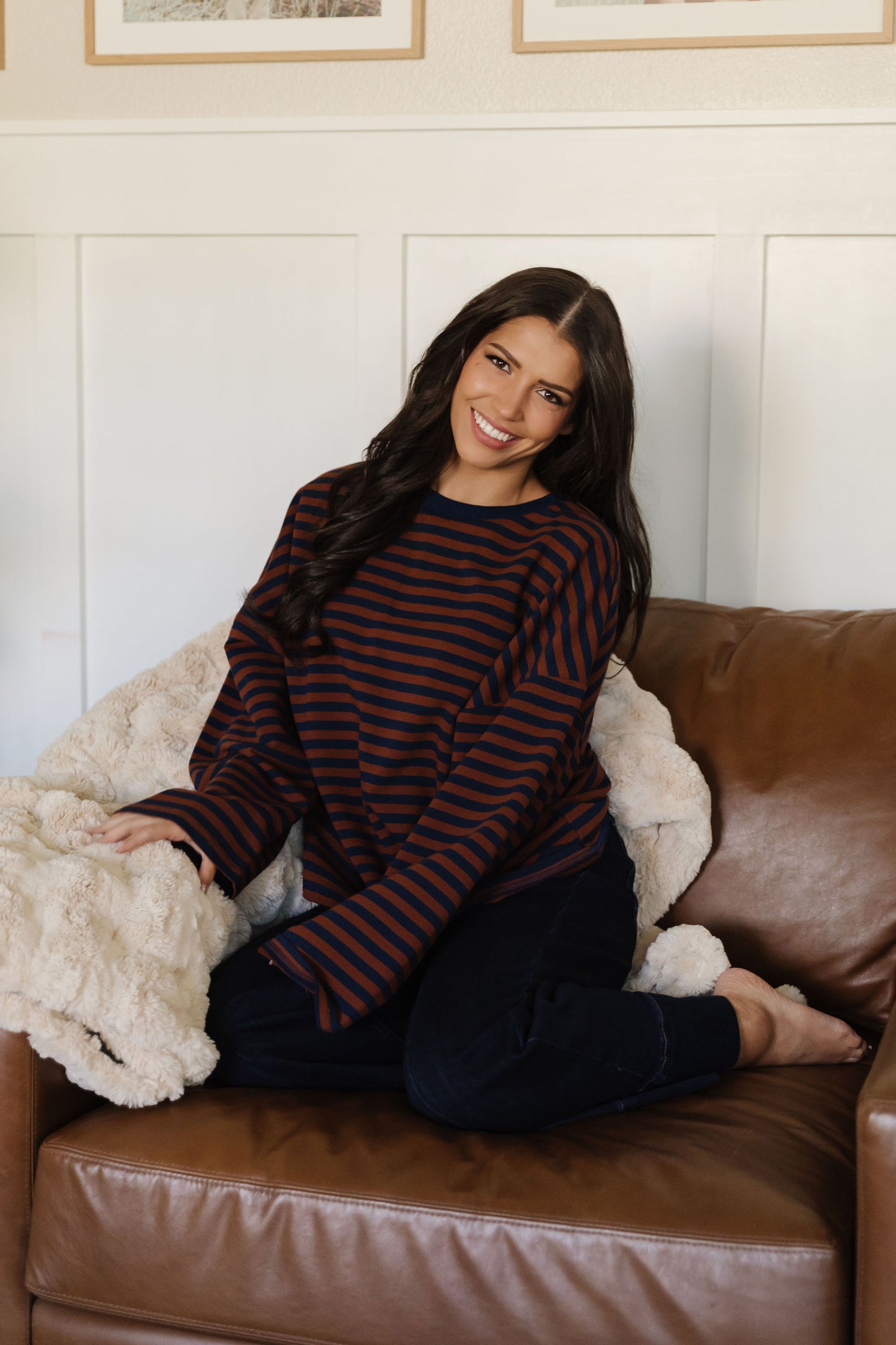 THE TEAGAN STRIPED TOP IN BROWN