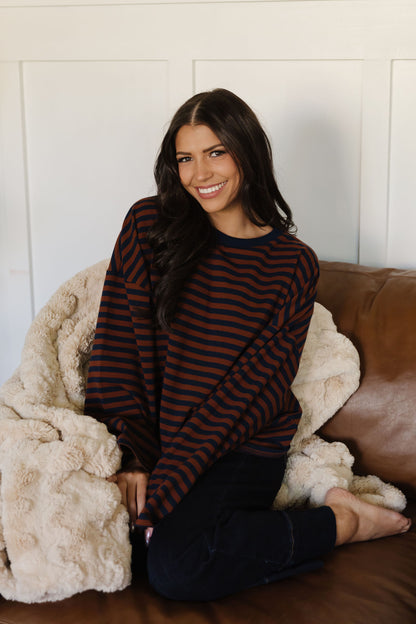 THE TEAGAN STRIPED TOP IN BROWN