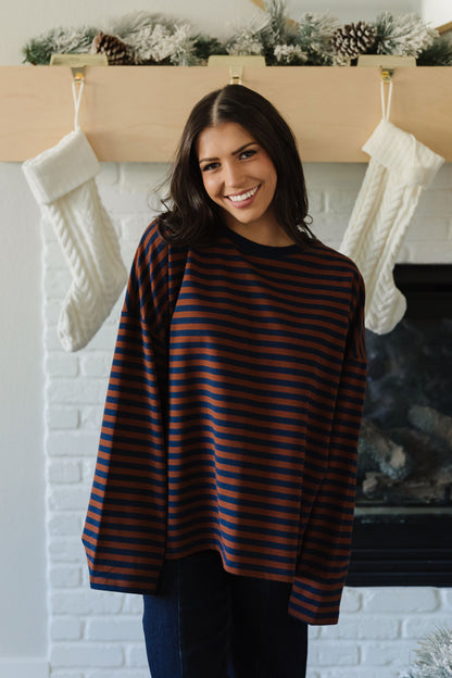 THE TEAGAN STRIPED TOP IN BROWN