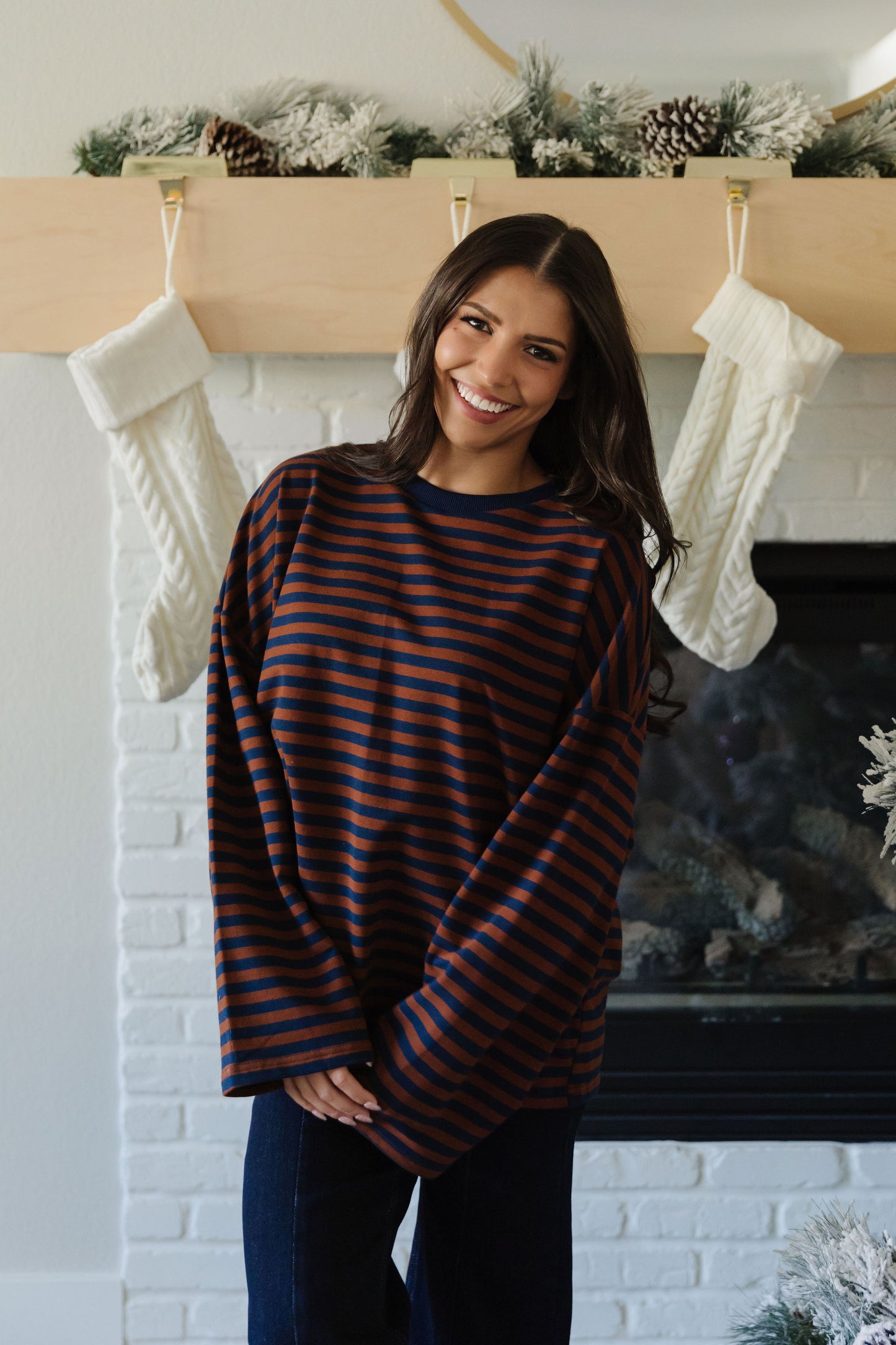 THE TEAGAN STRIPED TOP IN BROWN