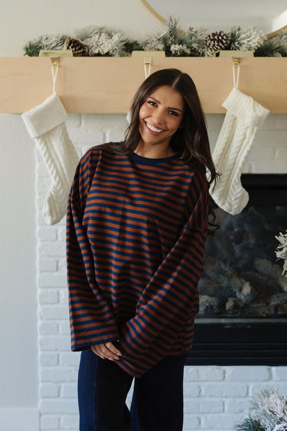 THE TEAGAN STRIPED TOP IN BROWN