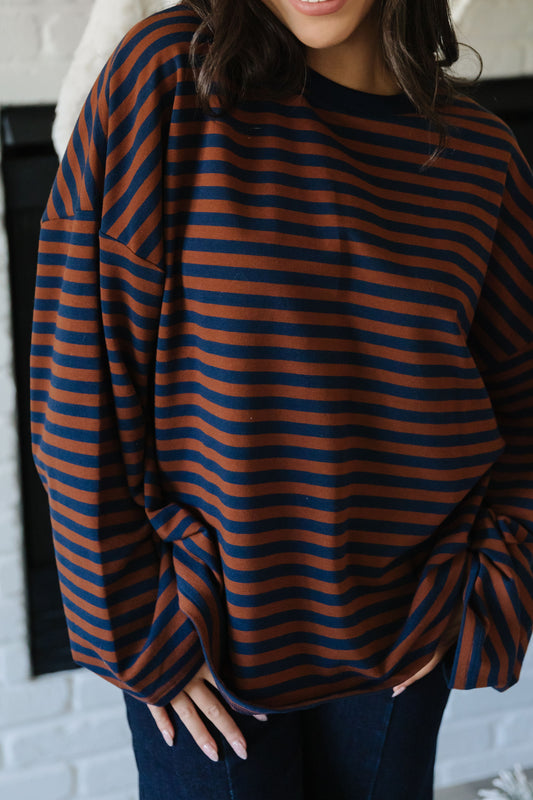 THE TEAGAN STRIPED TOP IN BROWN