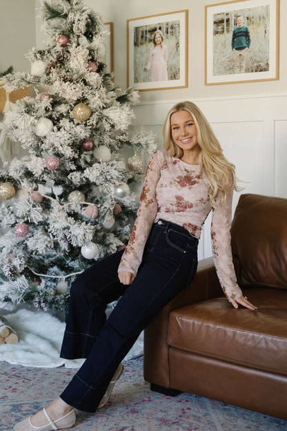 THE ASHLEY FLORAL MESH TOP IN PINK