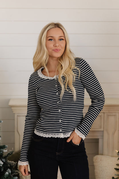 THE CARRIE STRIPE BLOUSE IN NAVY
