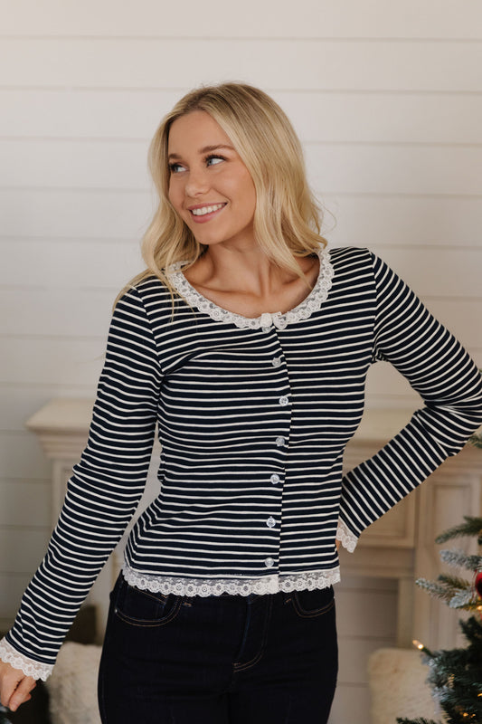 THE CARRIE STRIPE BLOUSE IN NAVY