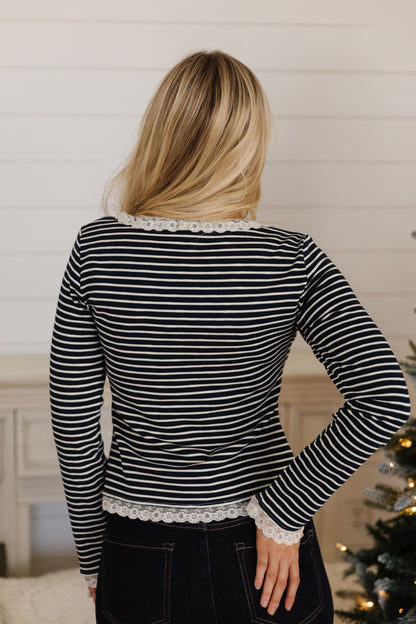 THE CARRIE STRIPE BLOUSE IN NAVY
