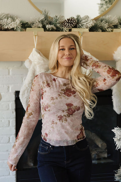 THE ASHLEY FLORAL MESH TOP IN PINK