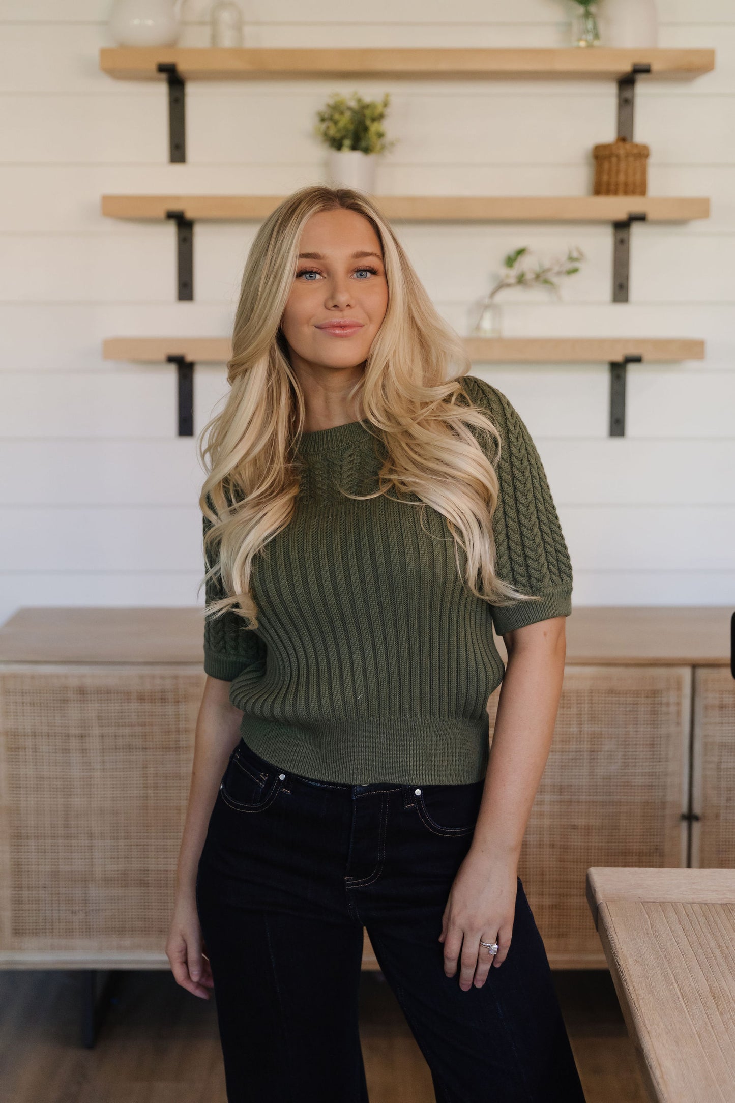 THE KASSIDY PUFF SLEEVE SWEATER IN OLIVE