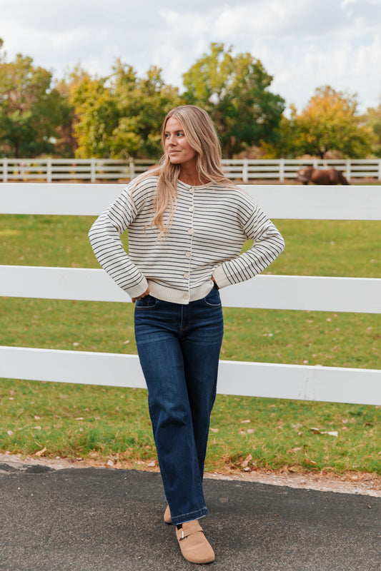 THE ABIGAIL STRIPED CARDIGAN IN CREAM