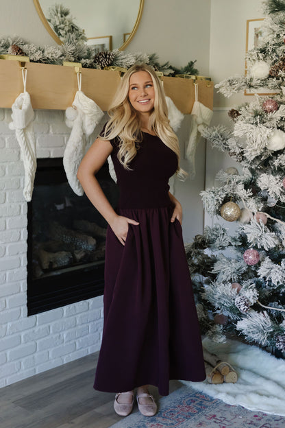 THE CELINE WOVEN KNIT MIX MIDI IN MAROON