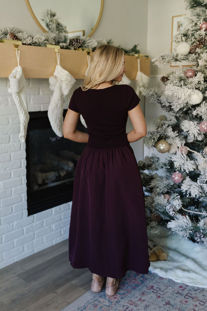 THE CELINE WOVEN KNIT MIX MIDI IN MAROON