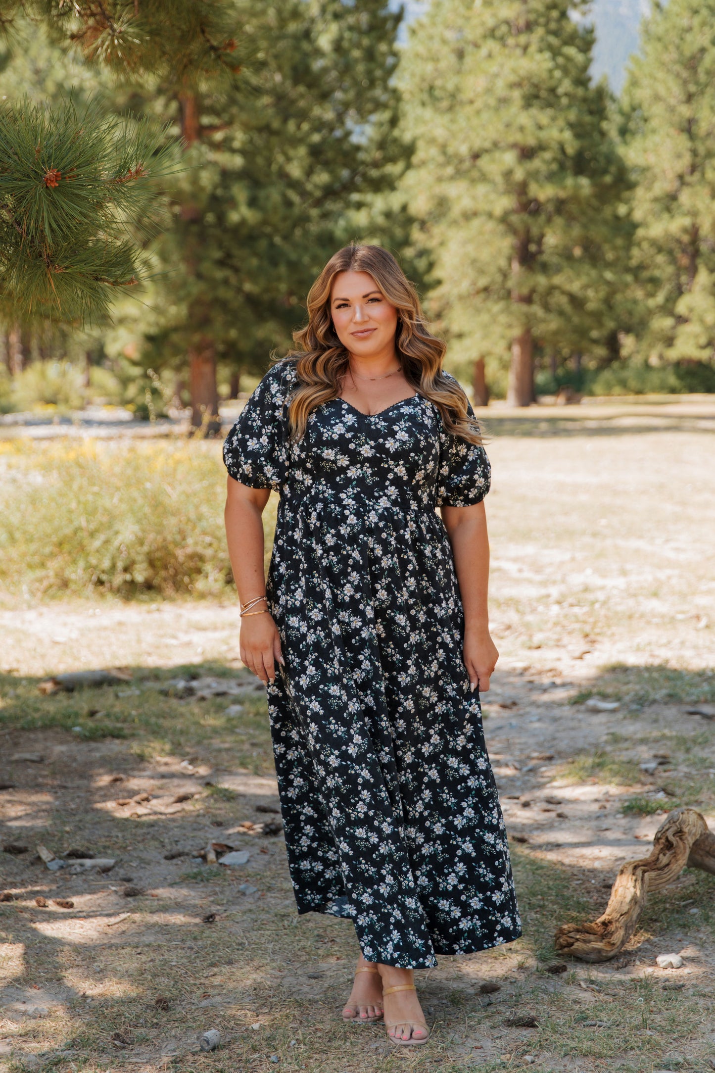 THE EMMY LOU DRESS IN BLACK FLORAL BY PINK DESERT