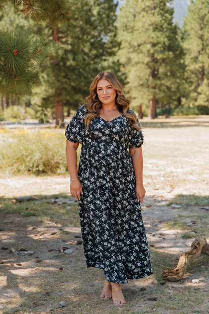 THE EMMY LOU DRESS IN BLACK FLORAL BY PINK DESERT