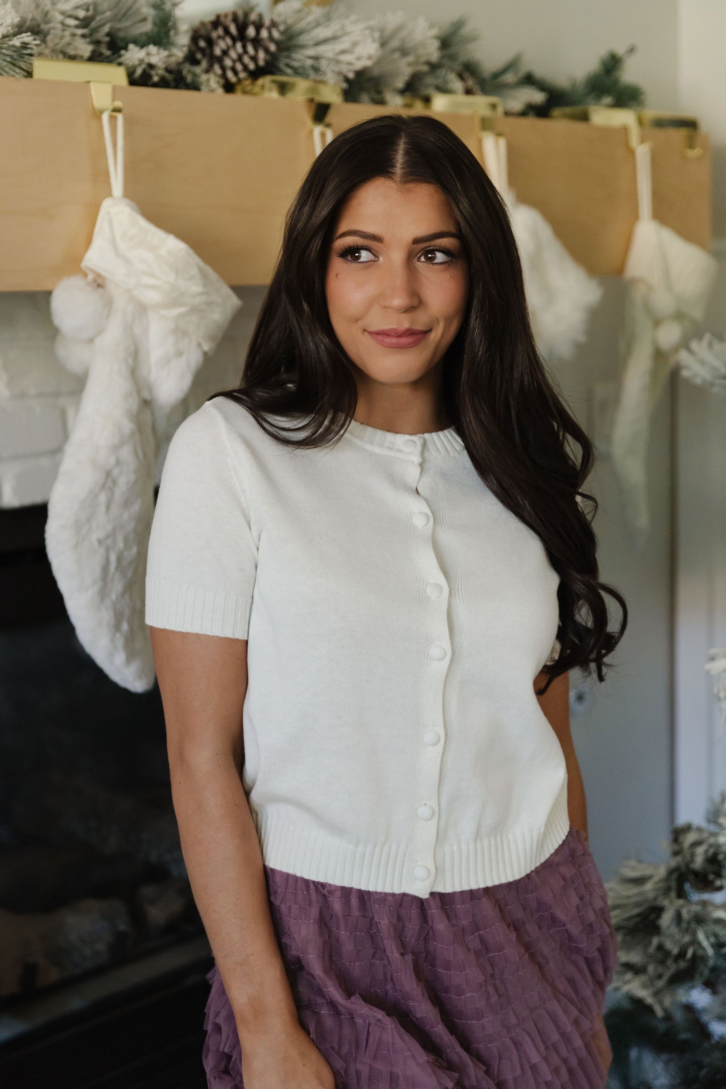 THE AVERY BUTTON DOWN SWEATER IN CREAM