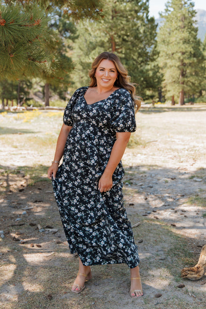 THE EMMY LOU DRESS IN BLACK FLORAL BY PINK DESERT