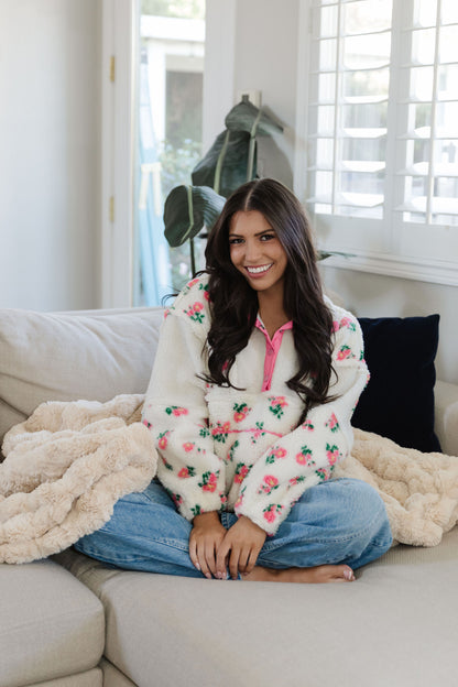 THE AMELIA PINK FLORAL SHERPA IN CREAM