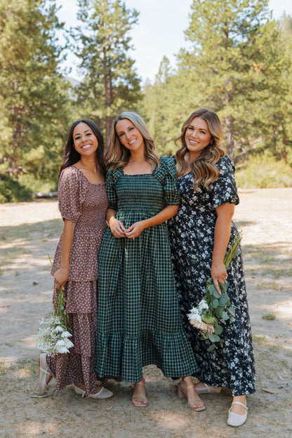 THE EMMY LOU DRESS IN BLACK FLORAL BY PINK DESERT